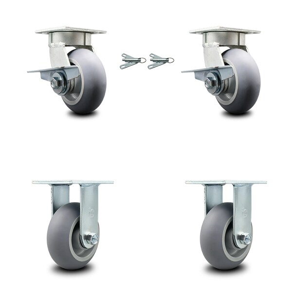 Service Caster 5 Inch Kingpinless Thermoplastic Wheel Caster Brake & Swivel Lock 2 Rigid, 2PK SCC-KP30S520-TPRRD-SLB-BSL-2-R-2 - main